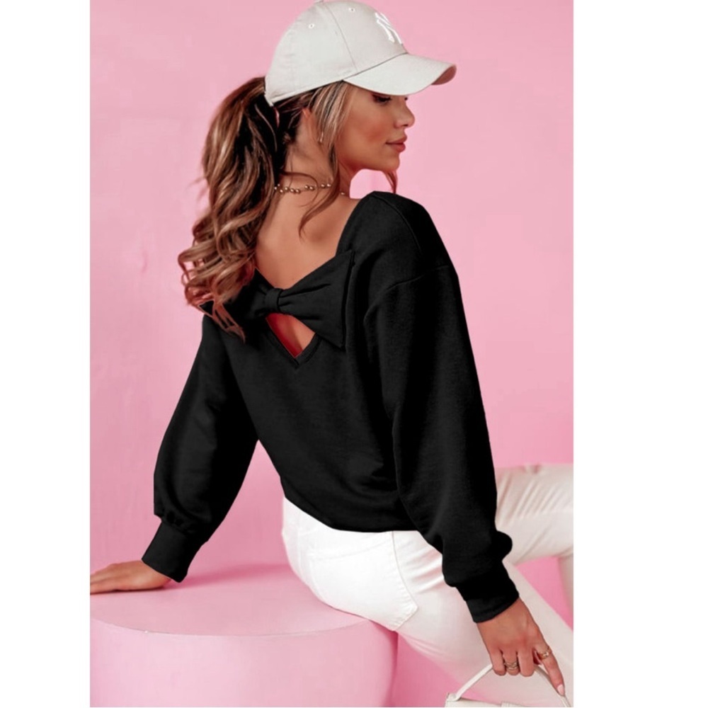 Black Bow Knot Dewback Round Neck Sweatshirt